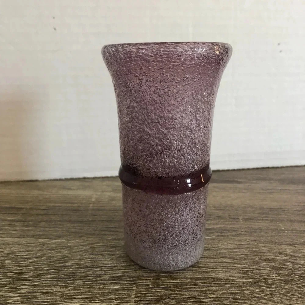 Hand Blown Bubble Glass Vase with Applied Ribbon Detail